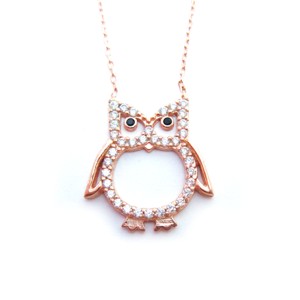 Rose gold plated Owl necklace with Cubic Zirconias